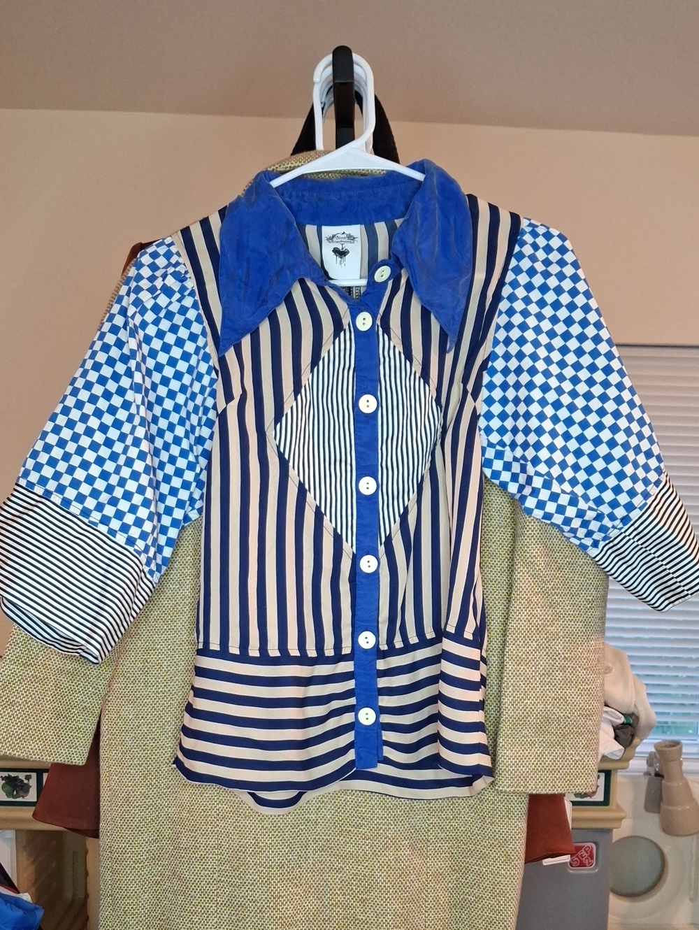 Nuvula Wear Your Imagination Blue Mixed-Pattern Women’s Button Front Blouse
